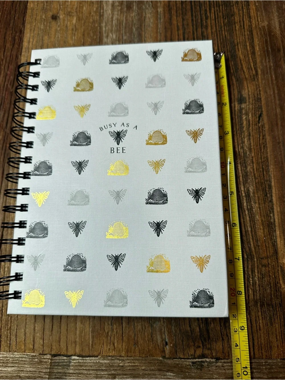 Busy as a Bee Spiral Notebook — White with Gold and Black Accents